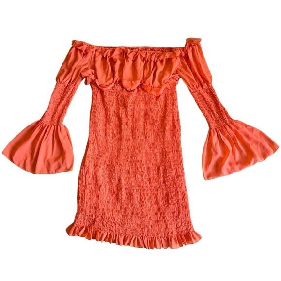 Pretty Little Thing Orange Off The Shoulder Dress - Size 18 - Picture 5 of 7